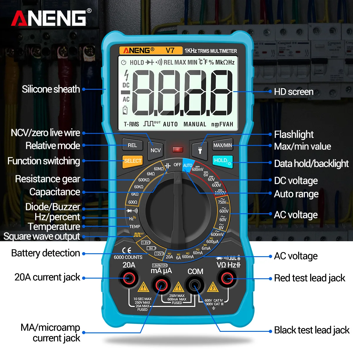 ANENG V7 Standard Digital Multimeter 6000 Counts Avometer Transistor Capacitor Tester Multimetro Digital Profissional Lcr Meter