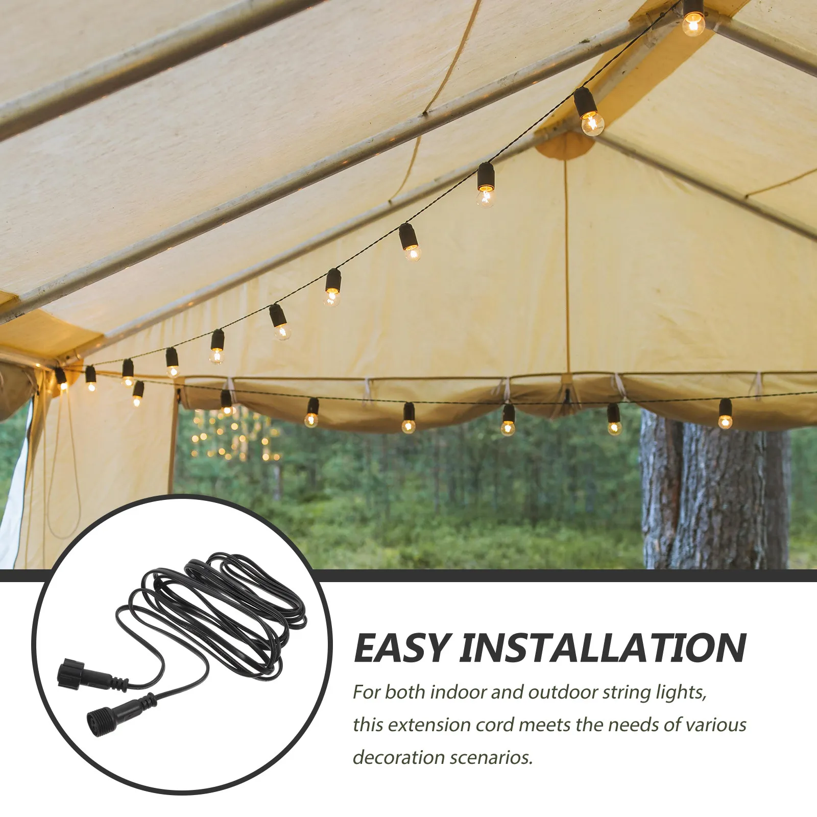 Waterproof Extension Cable for Outdoor Indoor String Lights 120In Male Female Connectors Christmas Solar Light Extension Cord