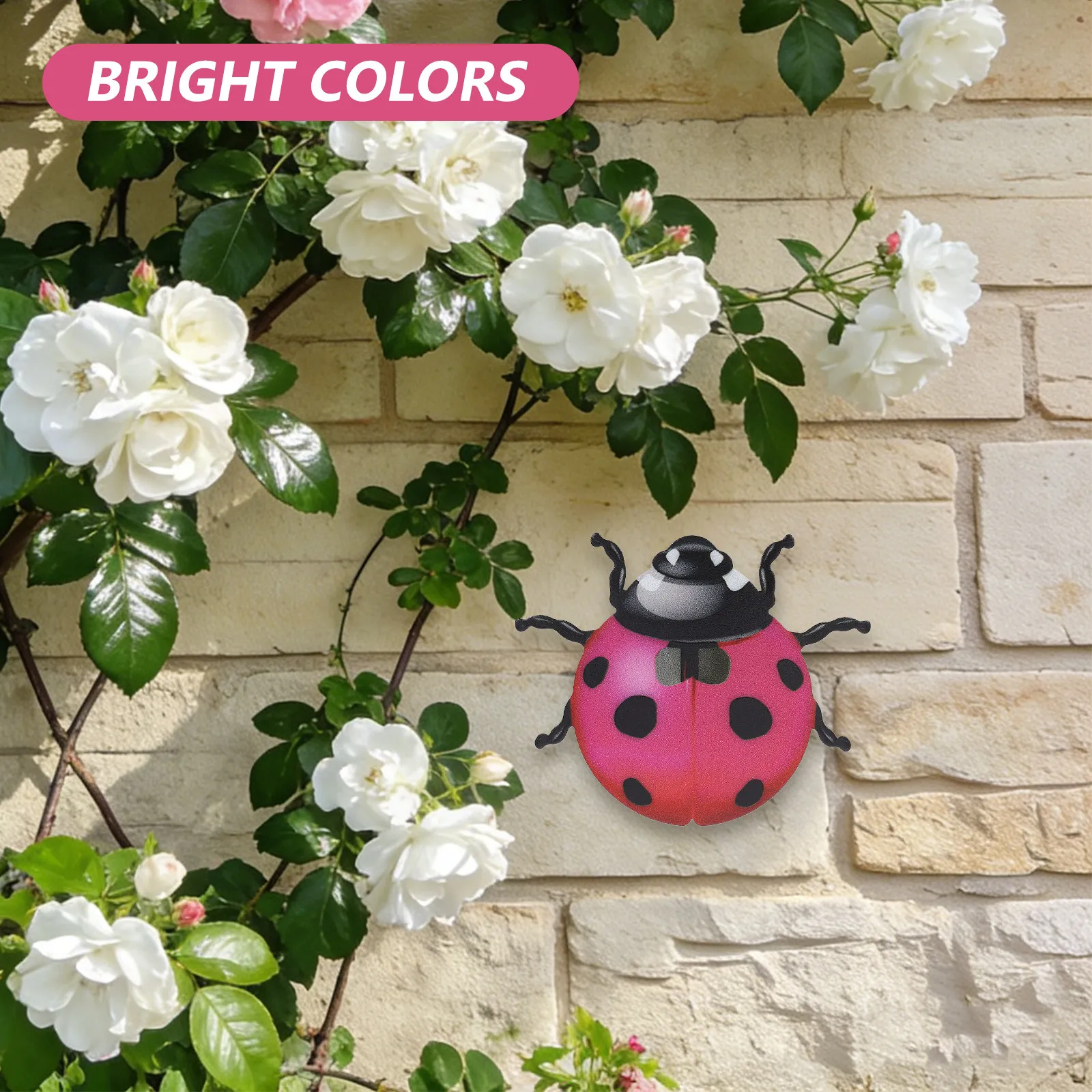 3Pcs Iron Ladybug Wall Colored Lifelike Garden Sculpture for Outdoor Indoor Living Room Bedroom Kitchen Bathroom Fence