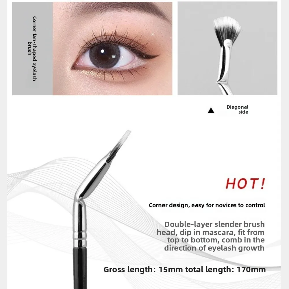 Angular 120 °   Escova de cílios recortada em ângulo dobrável, efeito natural, rímel profissional, escova de ventilador, cerdas macias