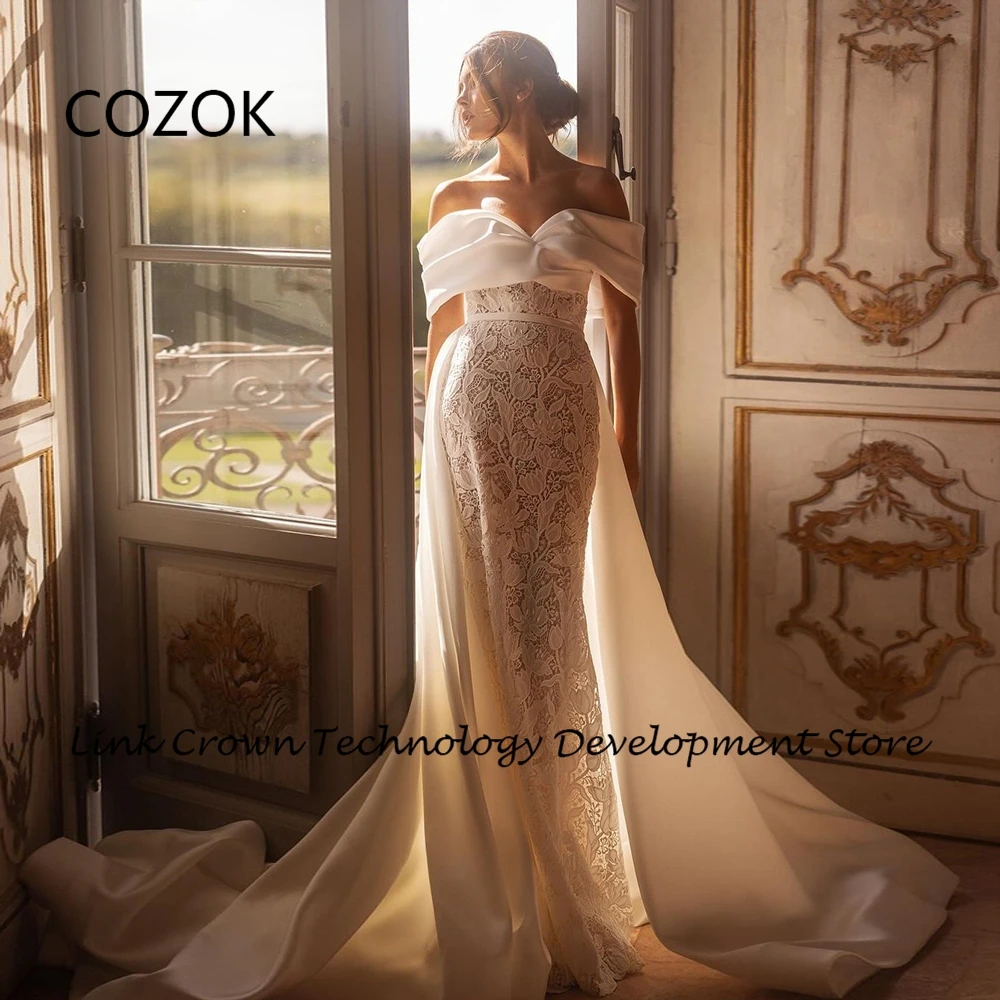 COZOK-Vestidos De Novia sin hombros con encaje, traje De Novia con escote Corazón, corte Trian, cremallera trasera, novedad De verano 2024