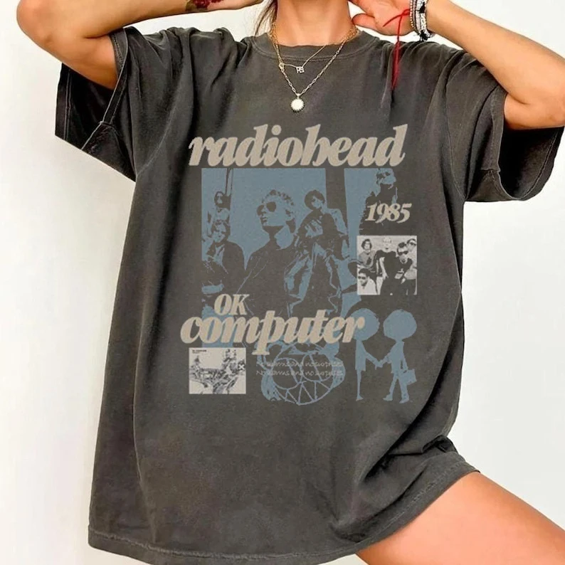 Radiohead The Bend Cat Graphic Print Short Sleeves T-shirt Men Women Summer 90s Retro Rock Music T-shirt Casual Y2K Streetwear