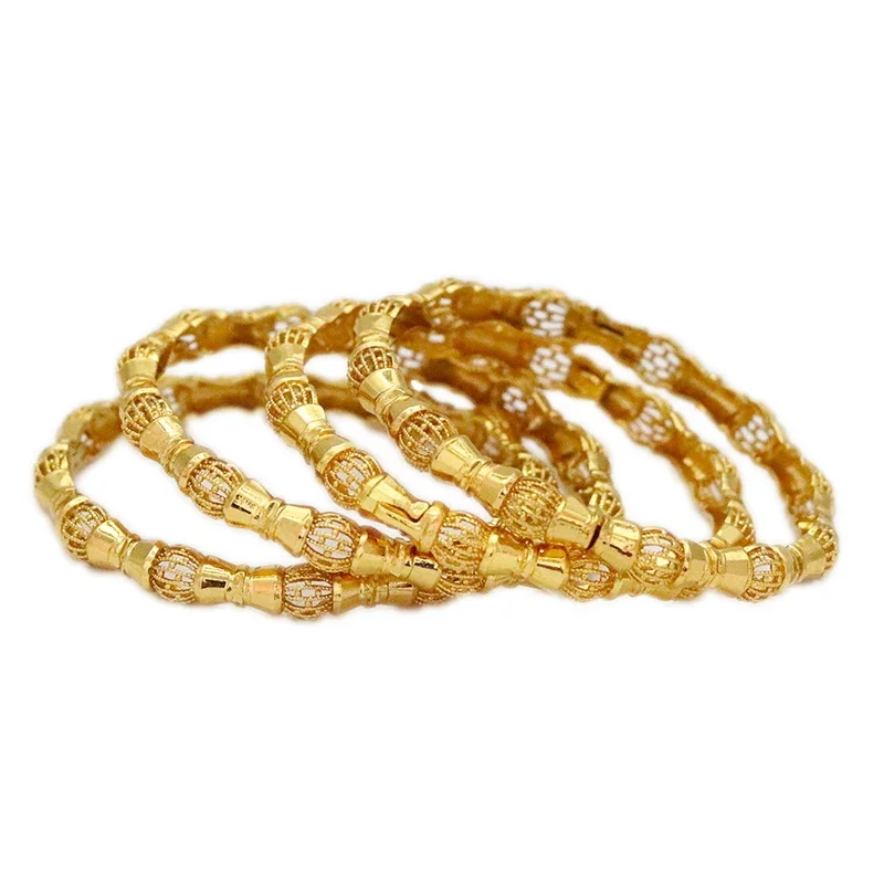 Dubai Gold Color Bangles Women Gold Plated Indian African Hard Bracelets Charm Wedding Ethiopian Arabic Hand Jewelry Luxury F+