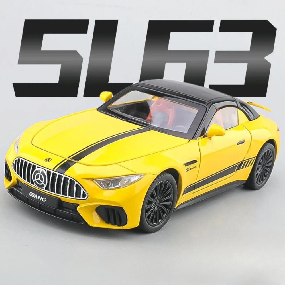 1:22 스케일 SL63 NA1 모델 장난감 자동차 합금 다이캐스트 라이트 사운드 풀백 도어 오픈 미니어처 스포츠카 모델 컬렉션 선물