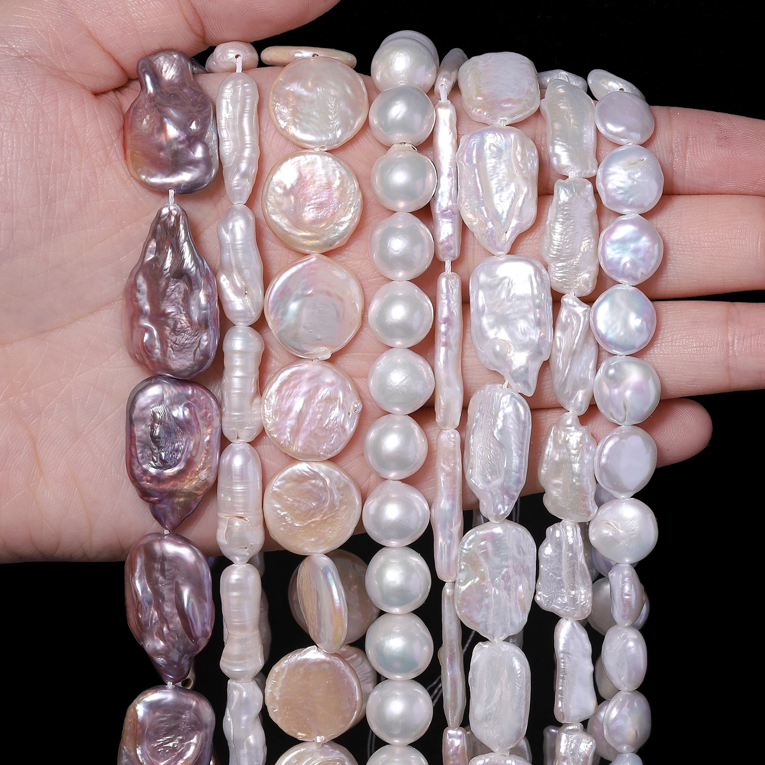 Natürliche unregelmäßige Süßwasserperlen im Barockstil, runde Streifen, rechteckige Perlen für Schmuckherstellung, DIY-Halskette, Armband