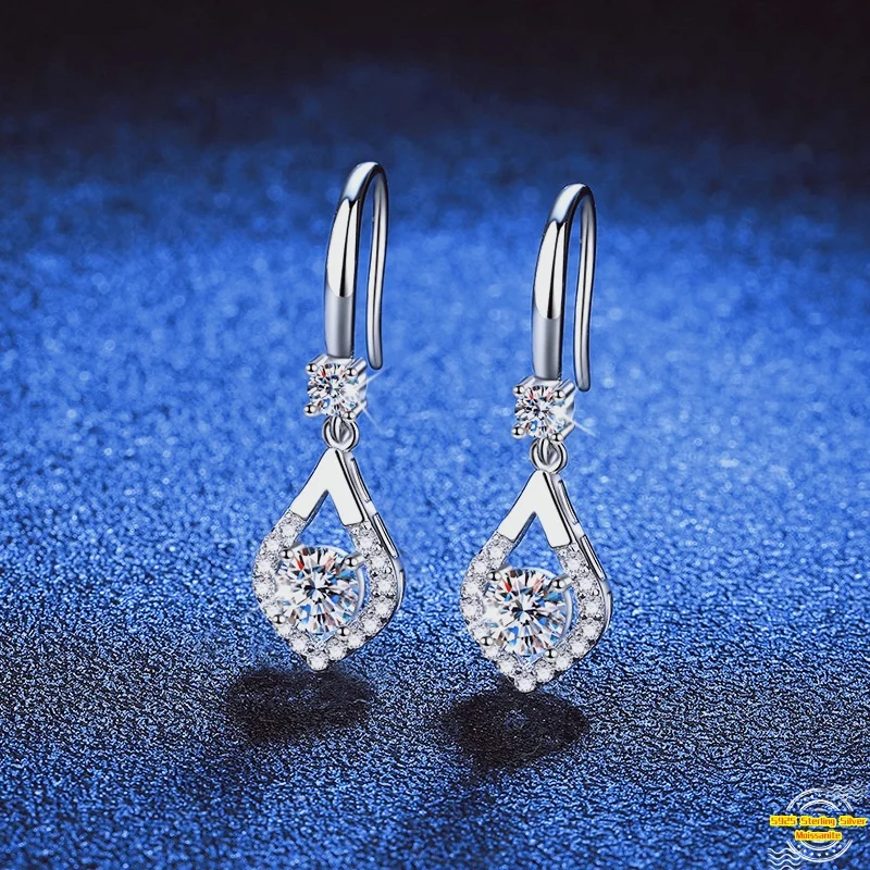 

1,0 карат муассанит S925 серебряные серьги-капли для женщин с платиновым покрытием в форме капли воды серьги-гвоздики для влюбленных подарок ювелирные изделия оптом