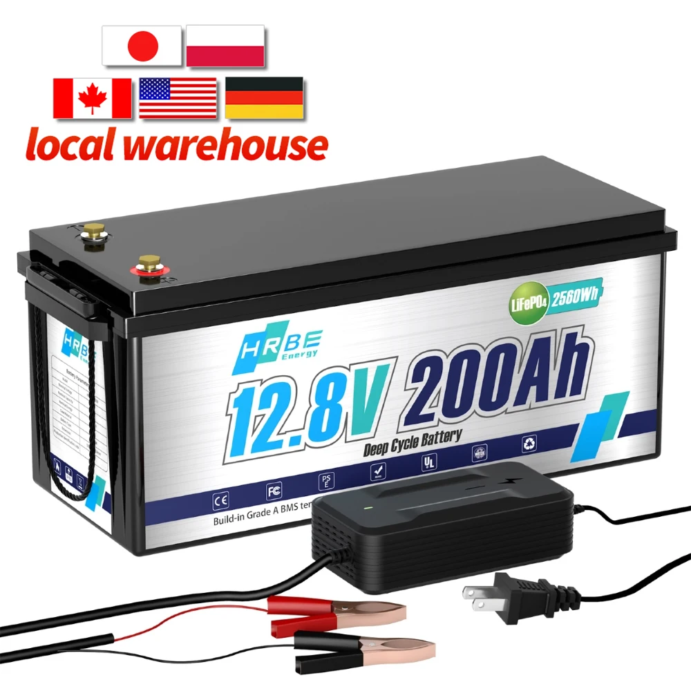 12V 200Ah LiFePO4 Lithium Battery with 2560Wh Energy Max With BMS 6000+ Cycles,for RV Solar Energy Storage Marine Trolling Motor