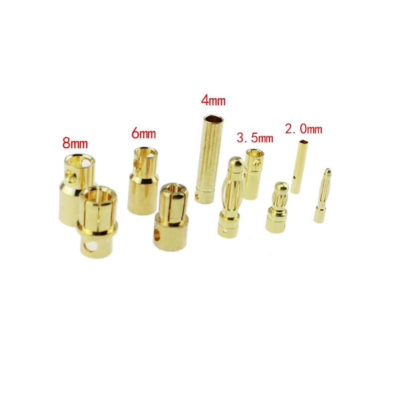 20pairs Or 10pairs 2mm 3.5mm 4mm 6mm 8mm Bullet Banana Plug Connector Male Female for RC Battery Part Gold PlatedARE4