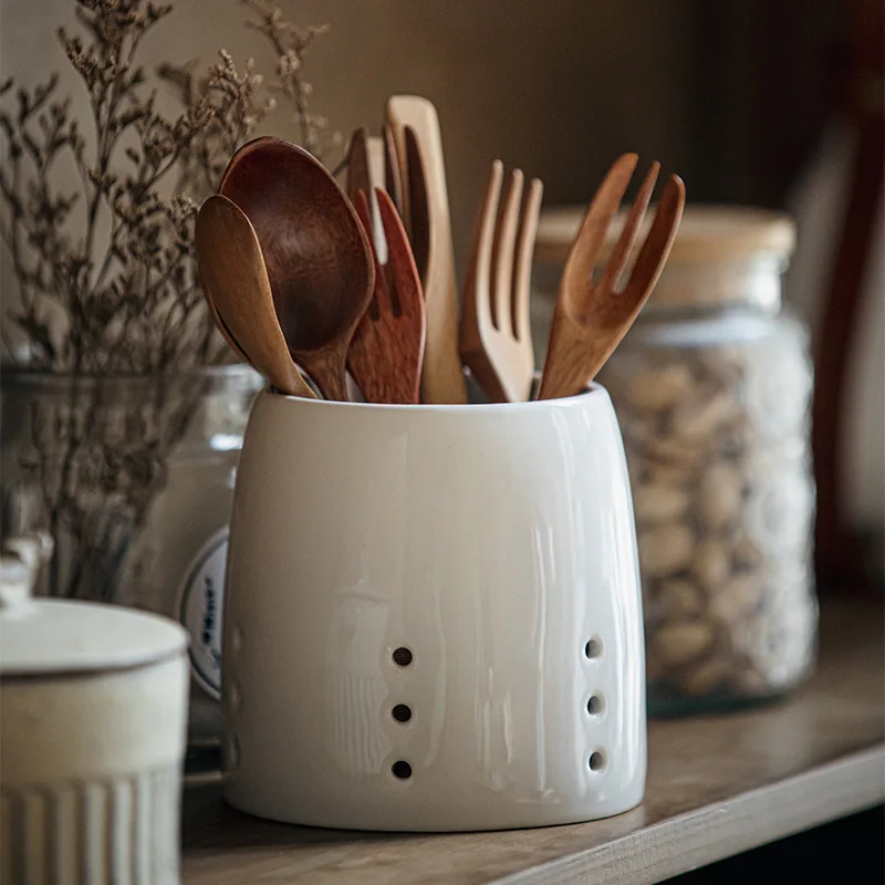 Simple Practical Chopstick Holder Kitchen Ceramic Craftsmanship Drain Storage Container Cross Knife Fork Spoon Chopstick Basket