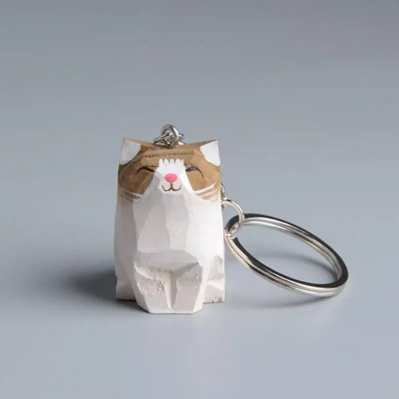 Kreativer Handgefertigter Holzgeschnitzter Katzen-Schlüsselanhänger Leichter Lustiger Anhänger Unisex-Schlüsselring als Geschenk für Katzenliebhaber – Detail 5