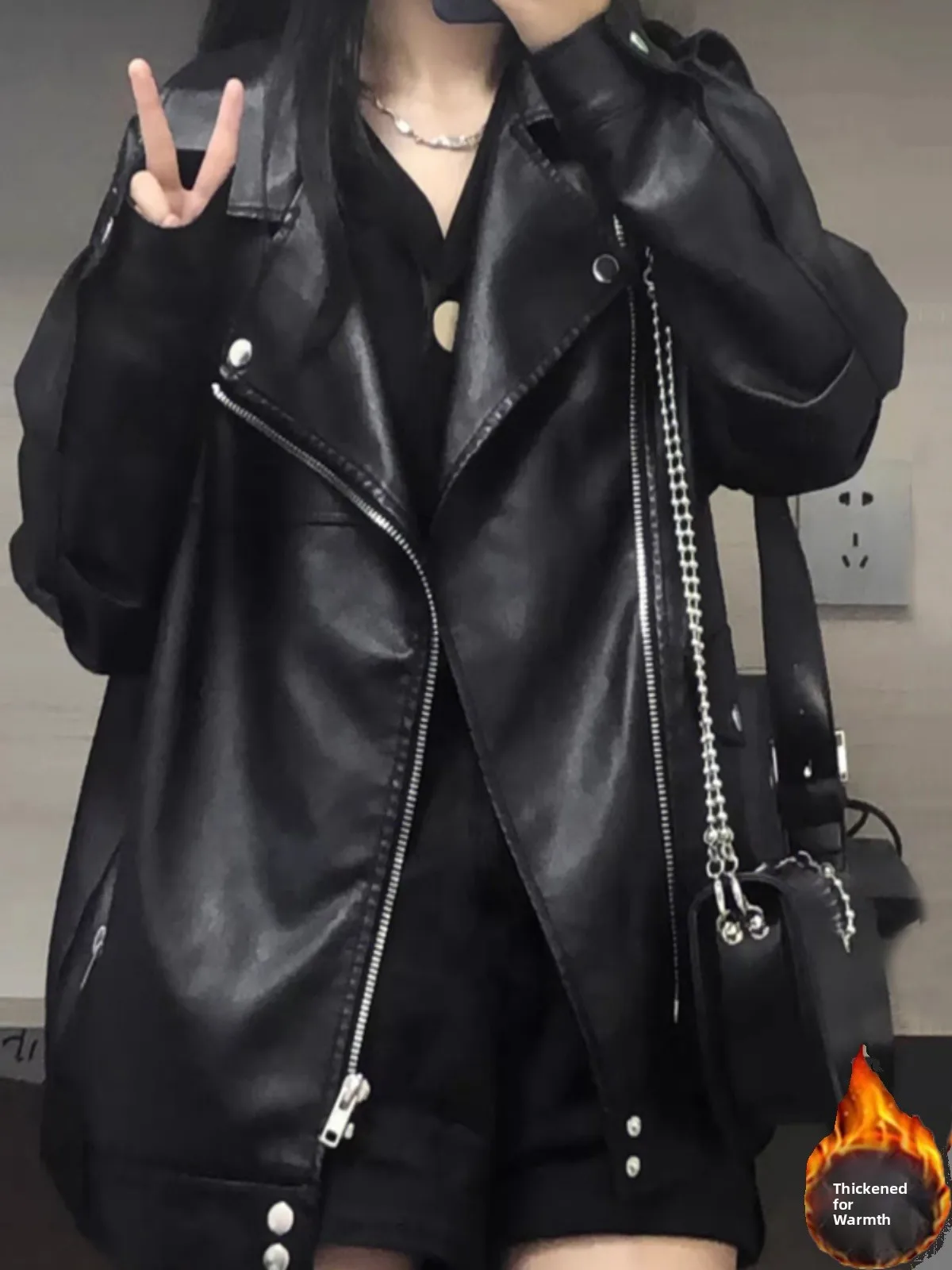 Bla PU Leather Jaet Cappotto retrò da donna in cotone sciolto insertato American Sle Street Sle Long Sve V-Ne Lunghezza regolare