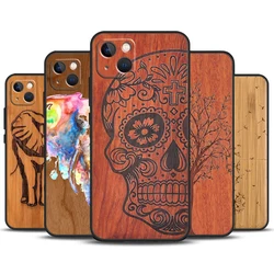 Bamboo Wood Pattern Skull Print Case For iPhone 16 15 14 13 12 11 Pro Max Mini X XR XS Max 7 8 Plus 2 Bumper Cases Cover