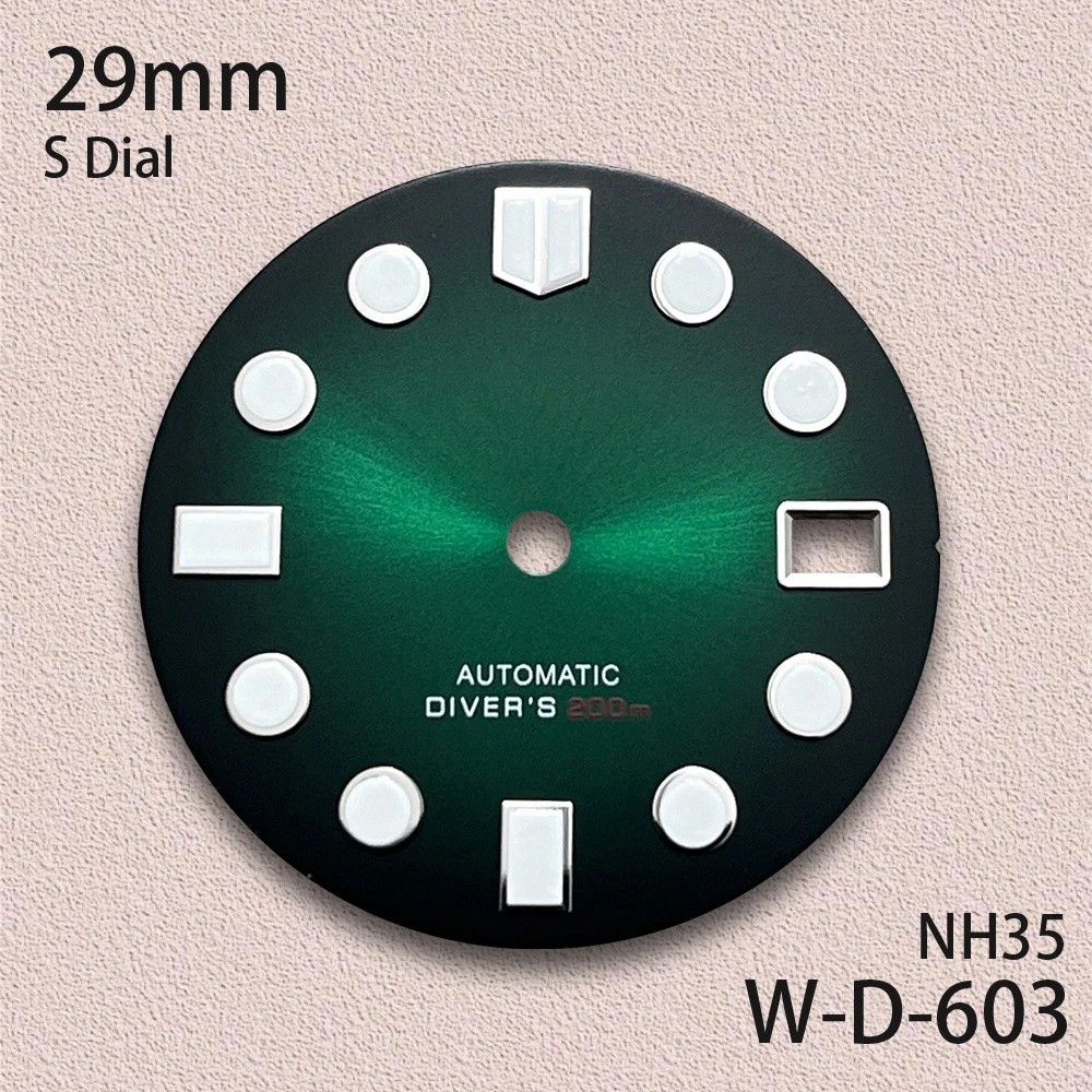 29mm S Logo Matte Dial Fit NH35/NH36/4R/7S Movement Green Luminous Diving High-Quality Watch Modification Accessories