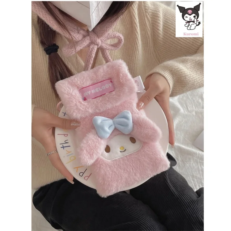 Sanrio three-dimensional mobile phone bag my melody plush peppa pig cinnamoroll Melody plush cross-body small bag cutecoin purse