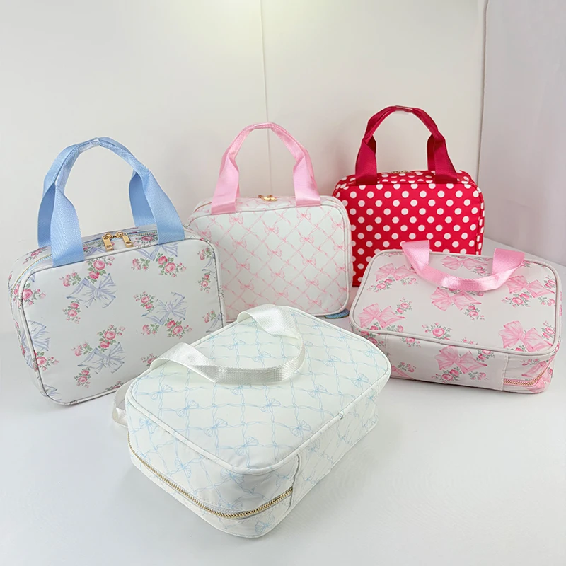 

Нейлоновая водонепроницаемая сумка для обеда с розовым бантом - студенческая коробка для пикника - сумка для сохранения тепла - сумка для хранения закусок - сделай сам