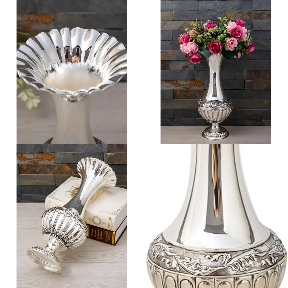 

Стильная серебряная металлическая ваза для сухоцветов или искусственных цветов, высота 12 дюймов, современный декор для дома и свадеб