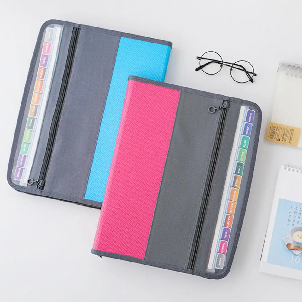 File Folder Multi-Layers Zipper with Pocket Index Design Item Storage Plastic A4 Size Document File Folder Organizer for School
