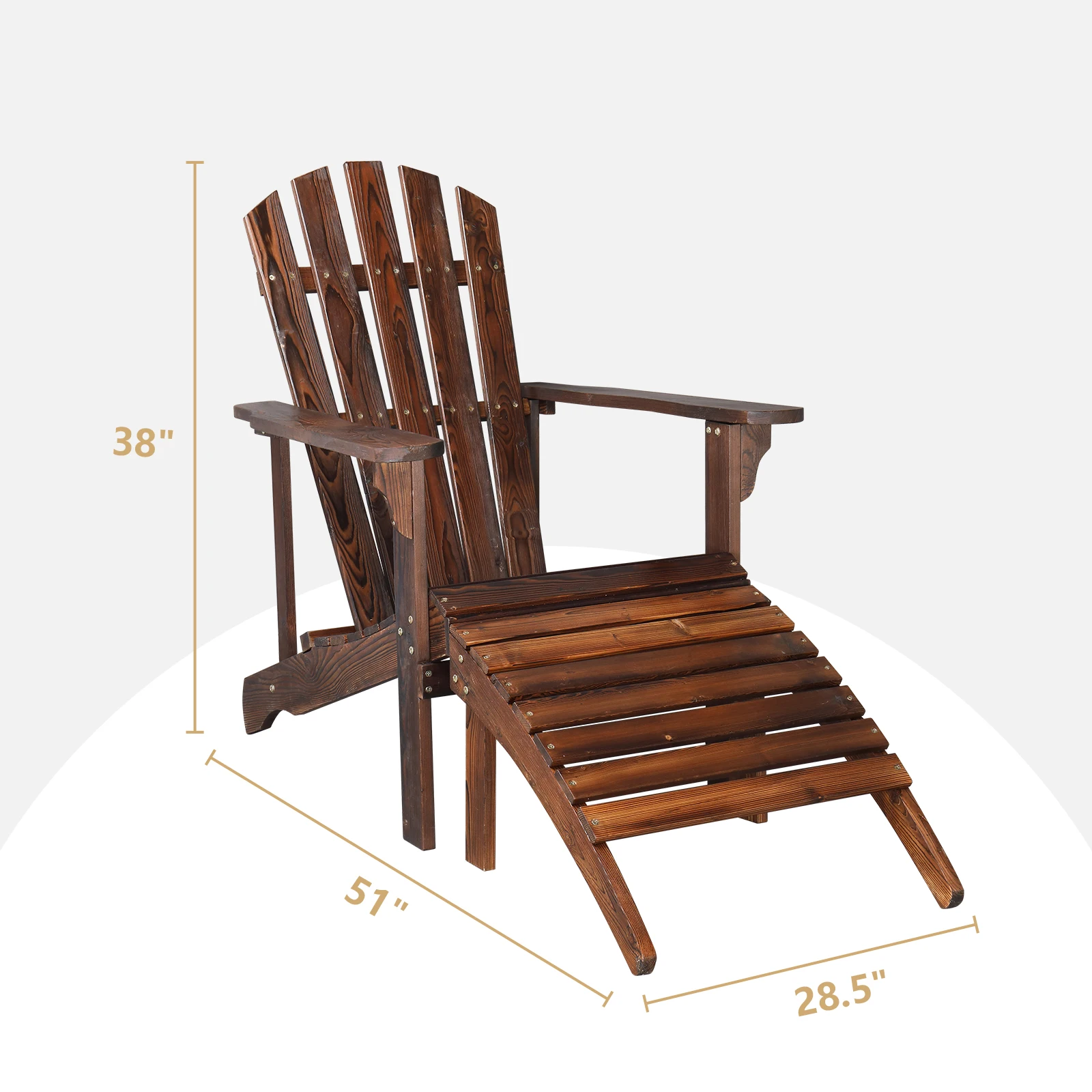 120*72*96cm Outdoor Garden With Footstool Wooden Single Chair Carbonized Color