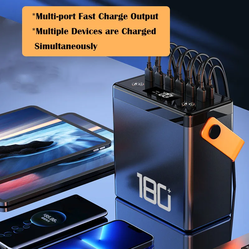 Bateria Externa Portátil, Power Bank Station, Portas USB Tipo C, PD 22.5W, Carregamento Rápido, Powerbank para iPhone, Xiaomi, 200000mAh