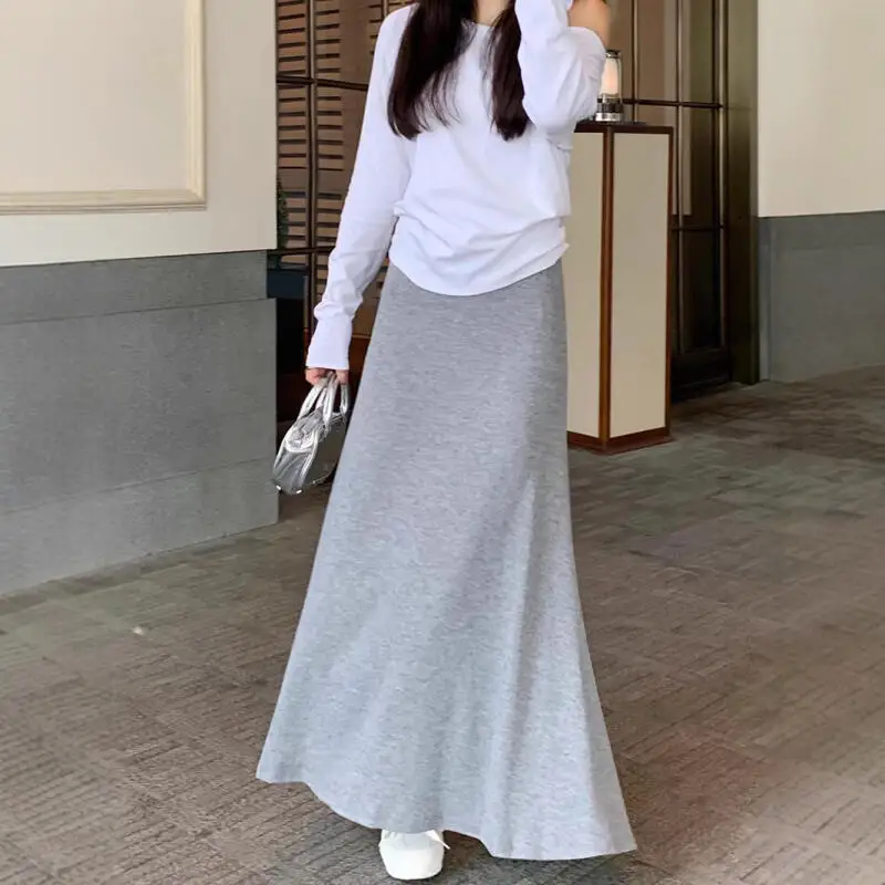กระโปรงทรงเอ สไตล์มินิมอล ผ้าพลิ้วไหว ดีไซน์ระบายยาว สำหรับผู้หญิง รุ่นใหม่ ขายส่ง