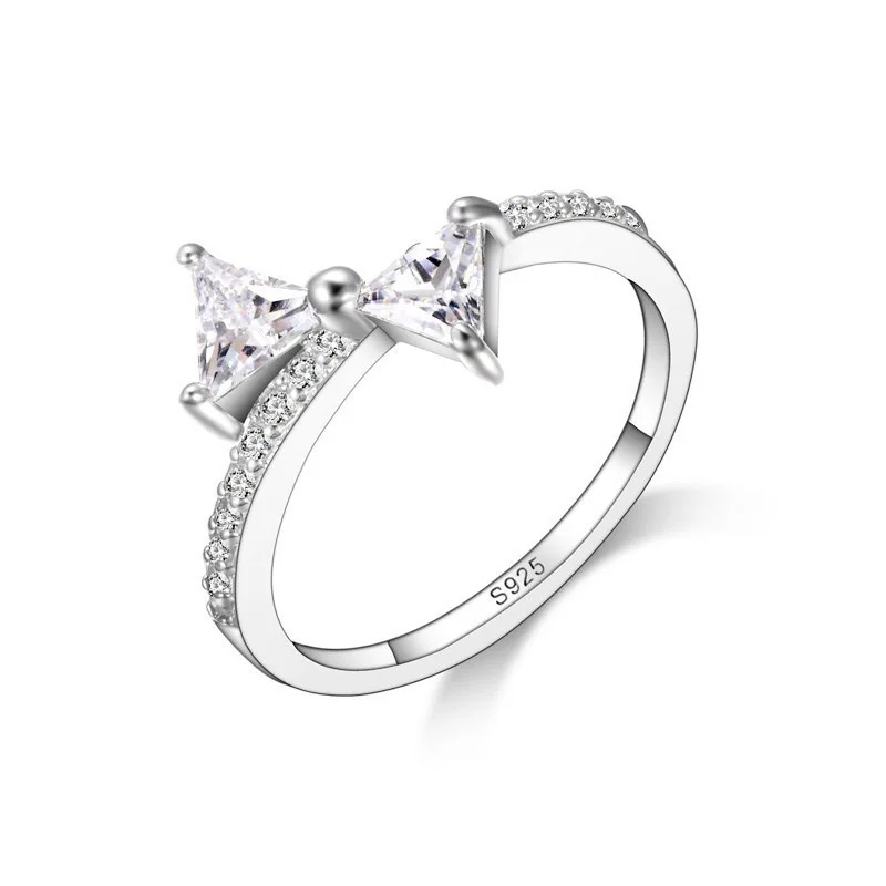 Korea 925 Sterling Silver Infinity Ring for Lady Shiny Cubic Zircon Inlay Paved Bowknot Bowtie Charms Birthday New Year Gift