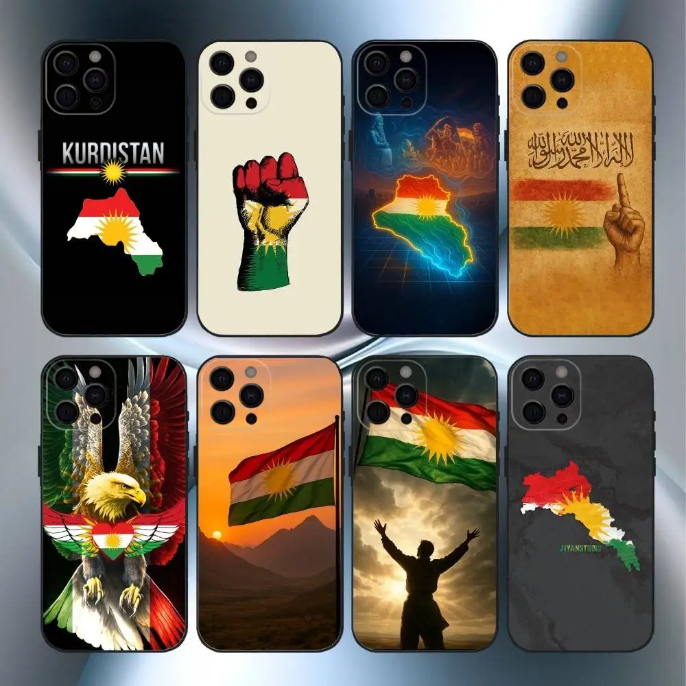 

K-Kurdistan Flag Phone Case For iPhone17,16,15,14,13,12,11 Plus,Pro Max Soft Black Cover