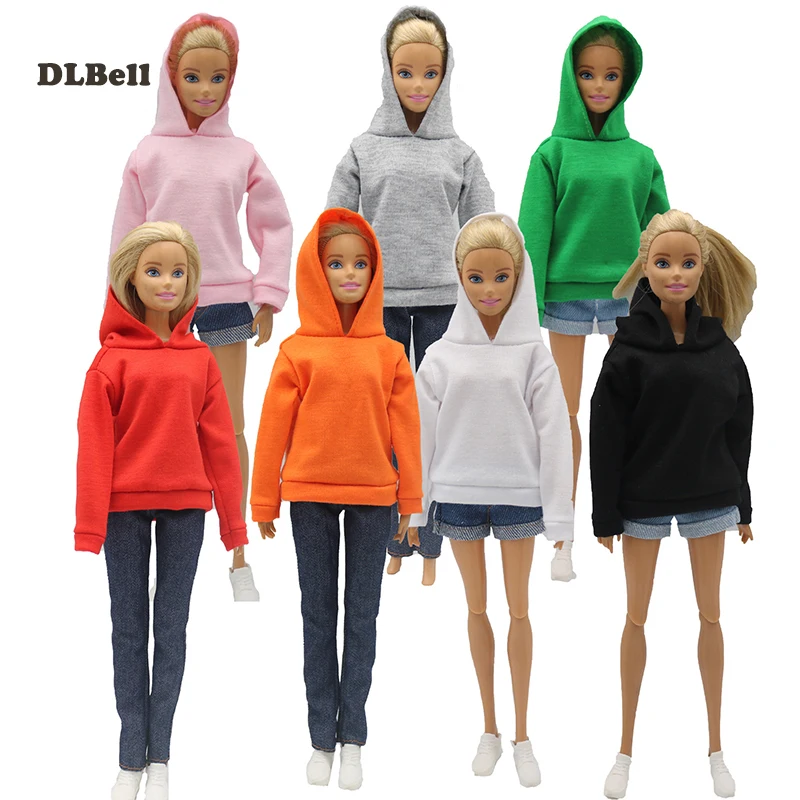 1Pcs Loose Style Sweater 29cm Doll Clothes Long-sleeved Hooded Sweatshirt and Denim Shorts Casual Top Sportswear for Barbie