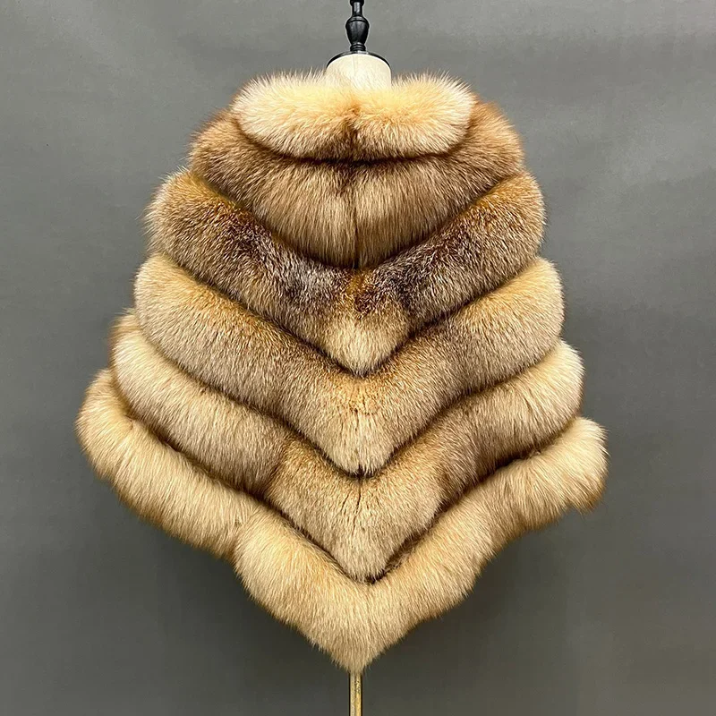 Wholesale Real Fox Fur Cape Luxury Thick Women Winter Fox Fur Poncho