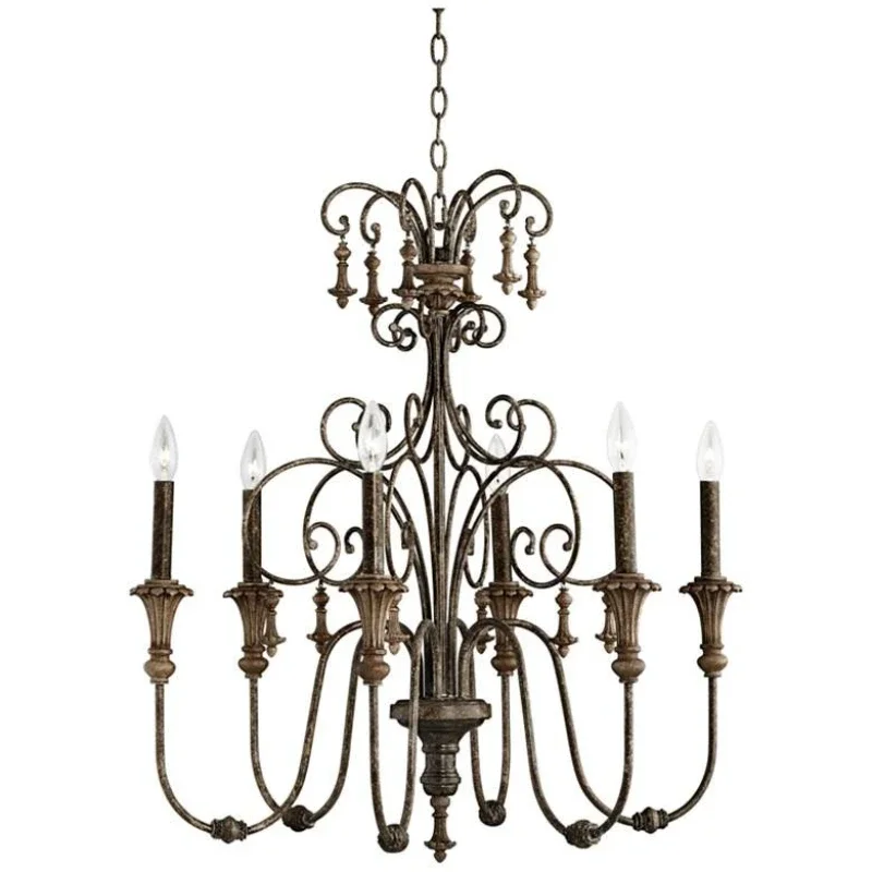 

American retro nostalgic chandelier, wrought iron old dining room living room Nordic creative light luxury chandelier