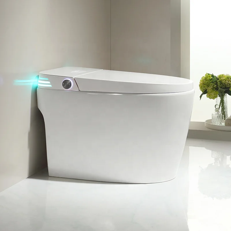 HKZX White Electric Ceramic Automatic Bidet Toilet Bowl Elongated S-trap Intelligent Siphon Jet Flushing Smart Toilet Remote Con