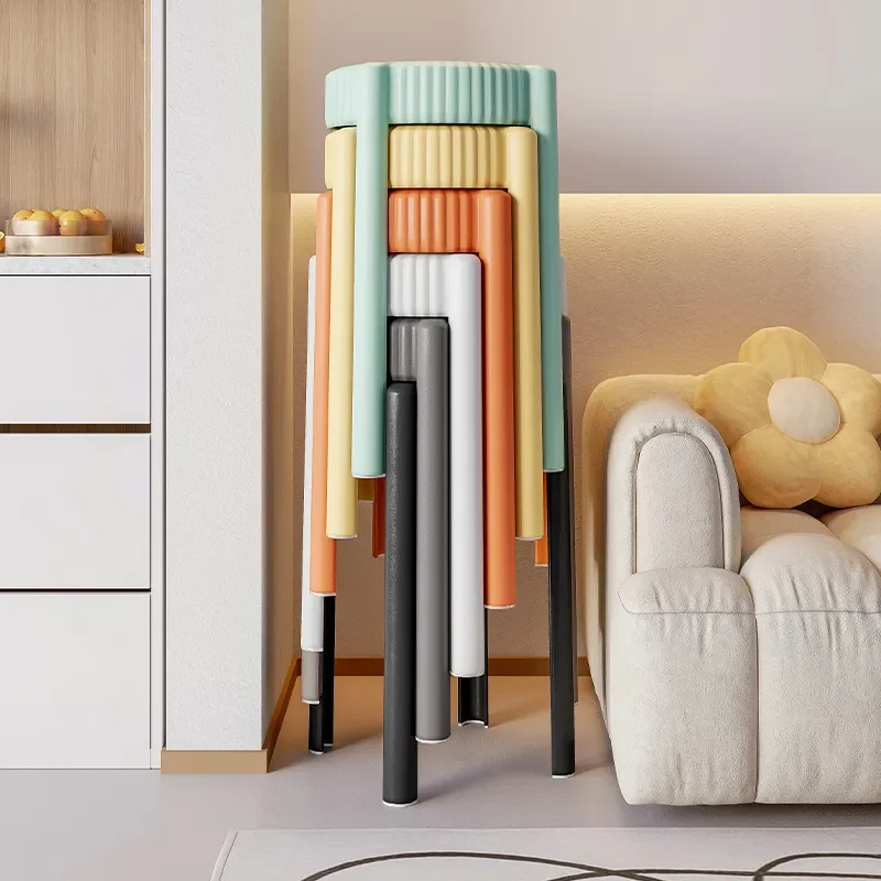 Stackable Plastic Round Stool Modern Simple Thickened High Chair Durable Household Dining Seat Windmill Style Strong Footrest