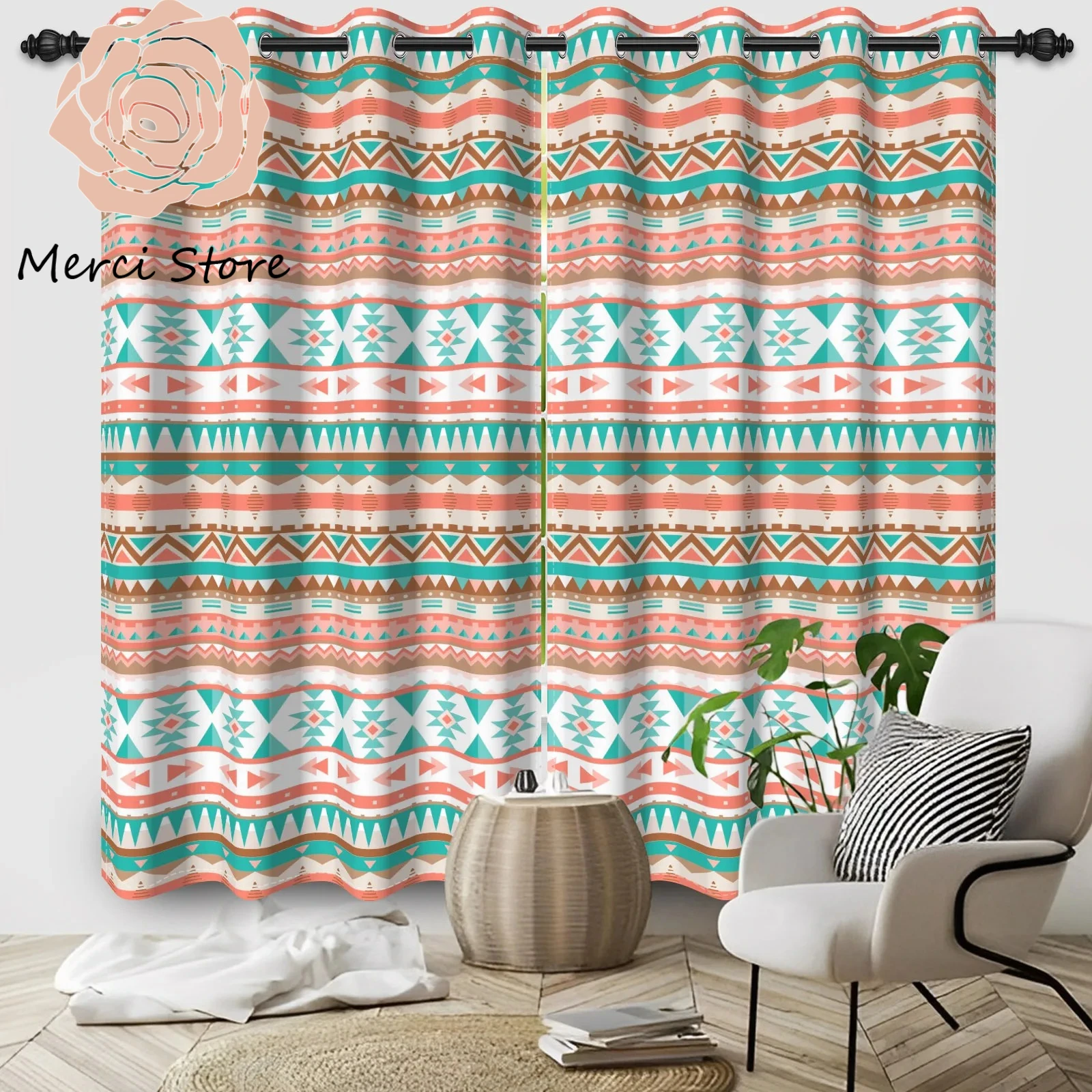 

Luxury Modern Vintage Ethnic Textured Blackout Curtains for Bedroom Living Room Thermal Insulated Drapes Home Decor Partition