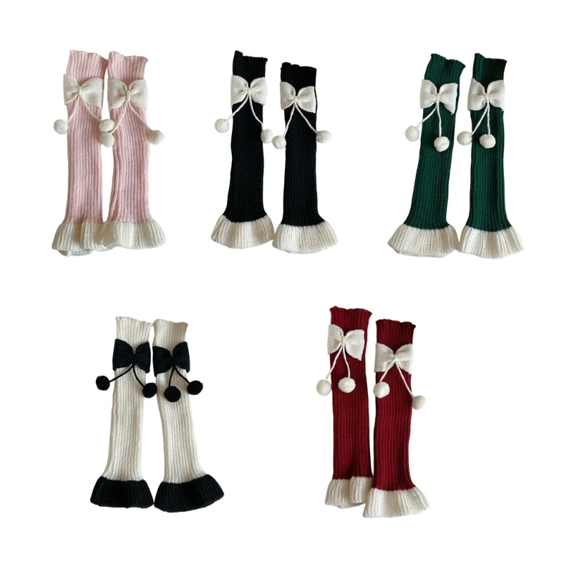 

Anime Leg Warmers with Bows and Ball Detail Elastic Winter Socks for Girls Casual Outfit Leg Sleeve Socks 15UB