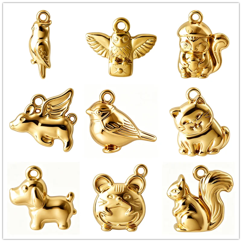 4pcs Mix Cute Animal Squirrel Dog Bird 316 Stainless Steel Pendants For Jewelry Making Supplies Pvd Charm DIY Bracelet Keychain