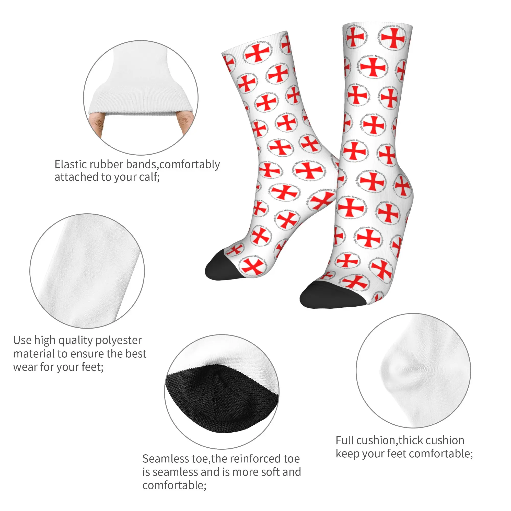 Custom Fun Men's Knights Templar Dress Socks Unisex Comfortable Warm 3D Printed Cross In Marble Crew Socks