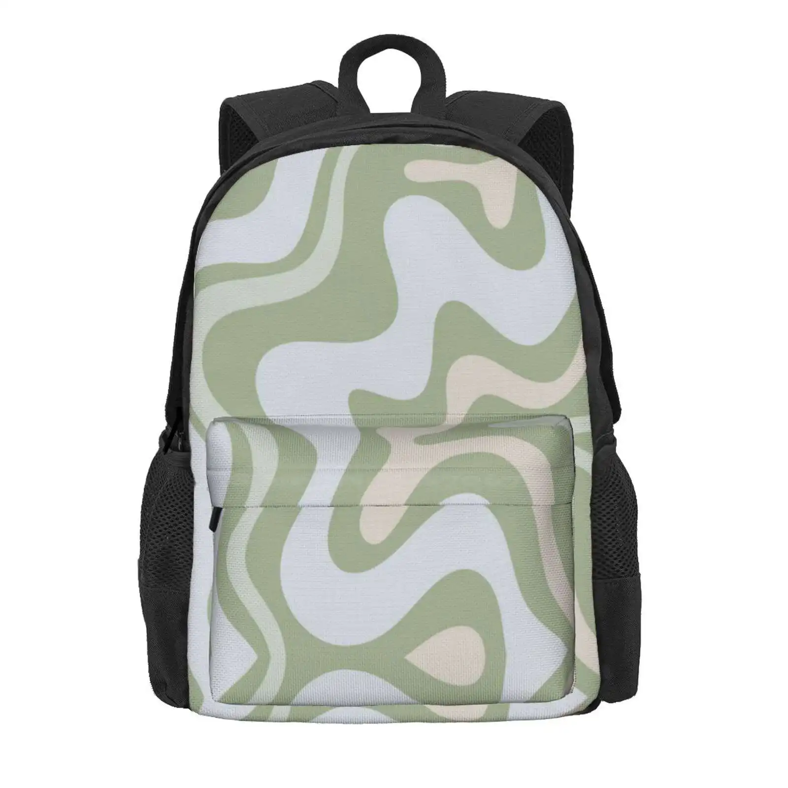 Liquid Swirl Contemporary Abstract In Light Sage Green Grey Almond Hot Sale Schoolbag Backpack Fashion Bags Retro Abstract