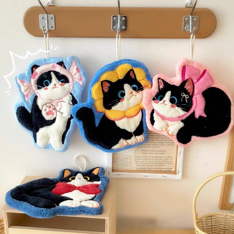 2pc High Quality Coral Fleece Hanging Style Thickened Pet Cat Super Absorbent Cute Cartoon Cleaning Cloths Hand Towel