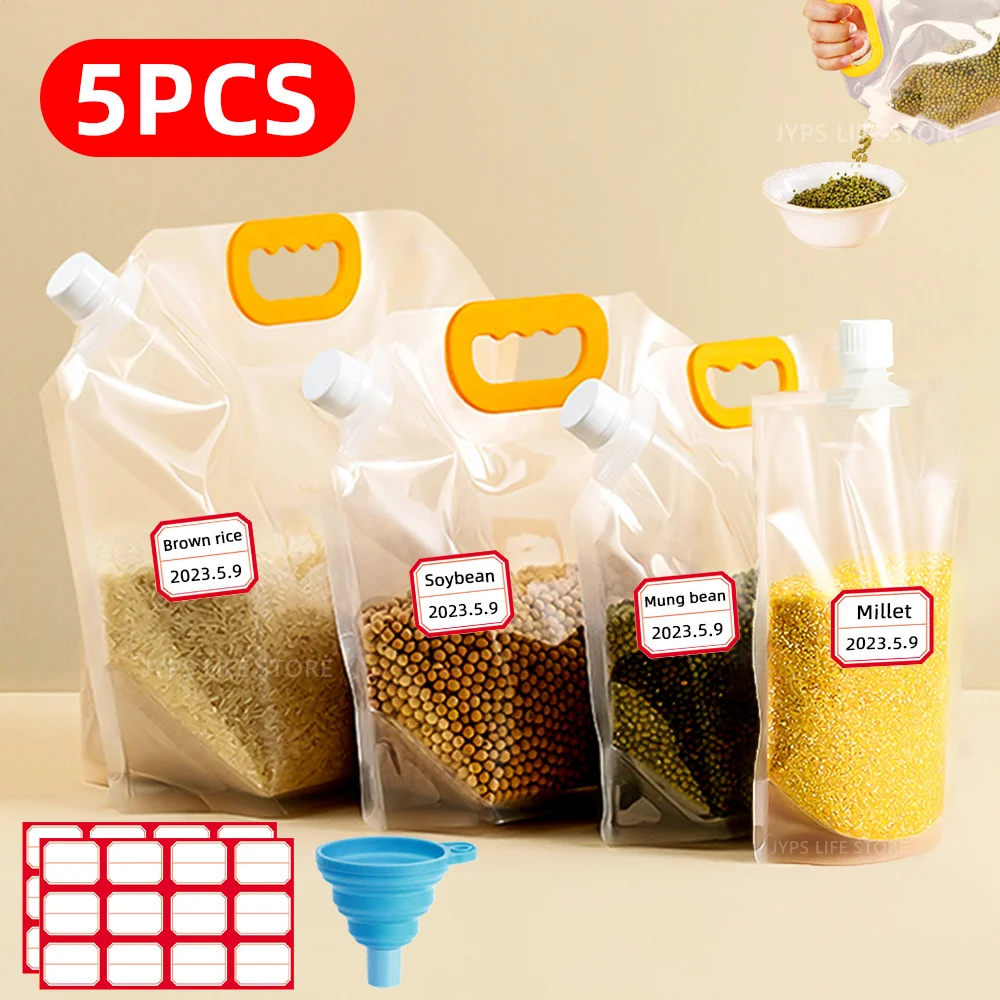 5Pcs Grains Sealed Bag Cereal Containers Moisture-Proof And Insect-Proof Transparent Food Grade Storage Bag Kitchen Organizer