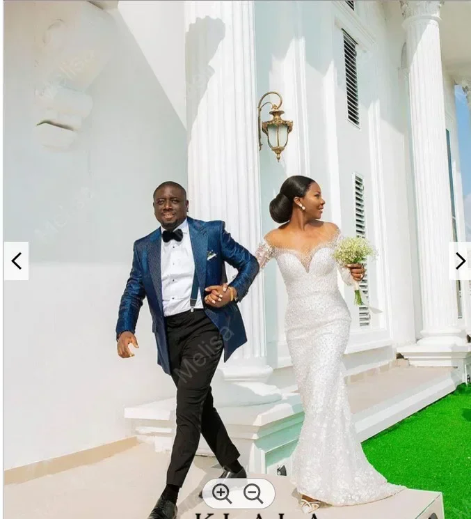 Customized Vestido De Novia 2024 African Plus Size Long Sleeve Wedding Dress Detachable Train Trumpet Beaded Sequins Bridal Gown