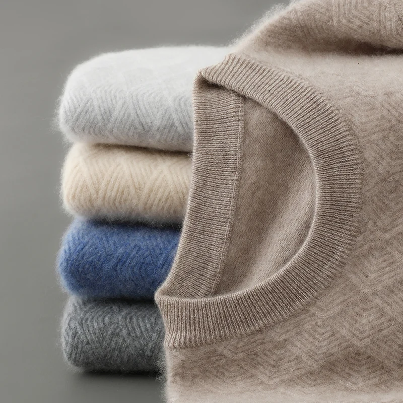 

Мужской свитер с круглым вырезом, 100% кашемир, повседневный свитер, осень-зима, теплый мягкий модный пуловер с длинными рукавами, новые вязаные топы, мужская одежда