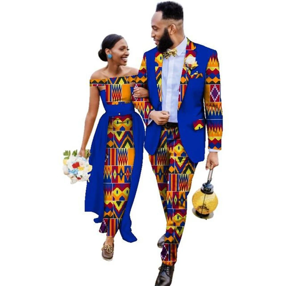 African Wedding Party Clothes for Women Matching African Suits for Men Sets African Outfits Business Dress Suit Gown Evening