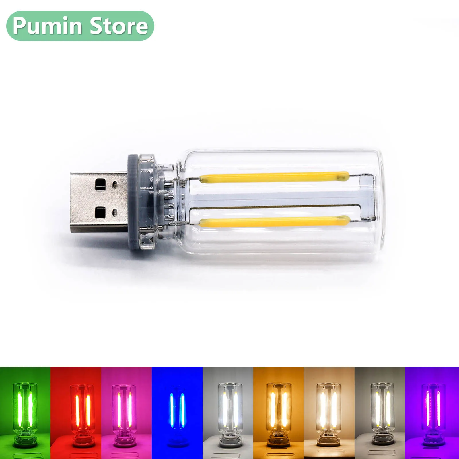 LED USB 레트로 야간 필라멘트 전구, 밝기 조절 가능, DC 5V 퍼플, 2200K 레드 그린 블루, 핑크 웜 화이트, 내추럴 화이트 터치, 신제품