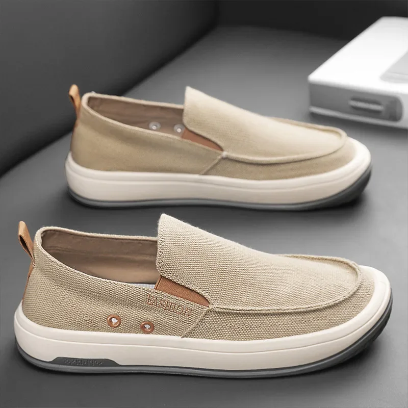 Men's canvas shoes 2024 new autumn breathable linen skateboard shoes Korean version flat bottom anti slip comfort casual shoes