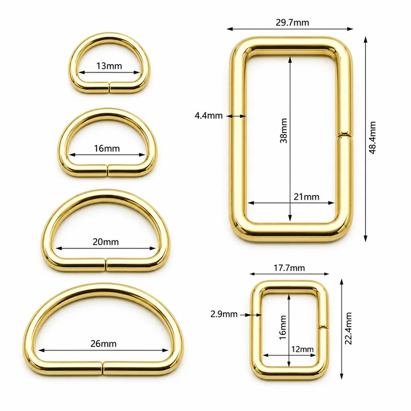5/10/20 Stück 13-38mm Massiver Messing-D-Ring, Leder-Handtaschenriemen-Verbinder, Haustierhalsband-Gurtband-Schnalle, DIY-Bastelzubehör – Detail 4