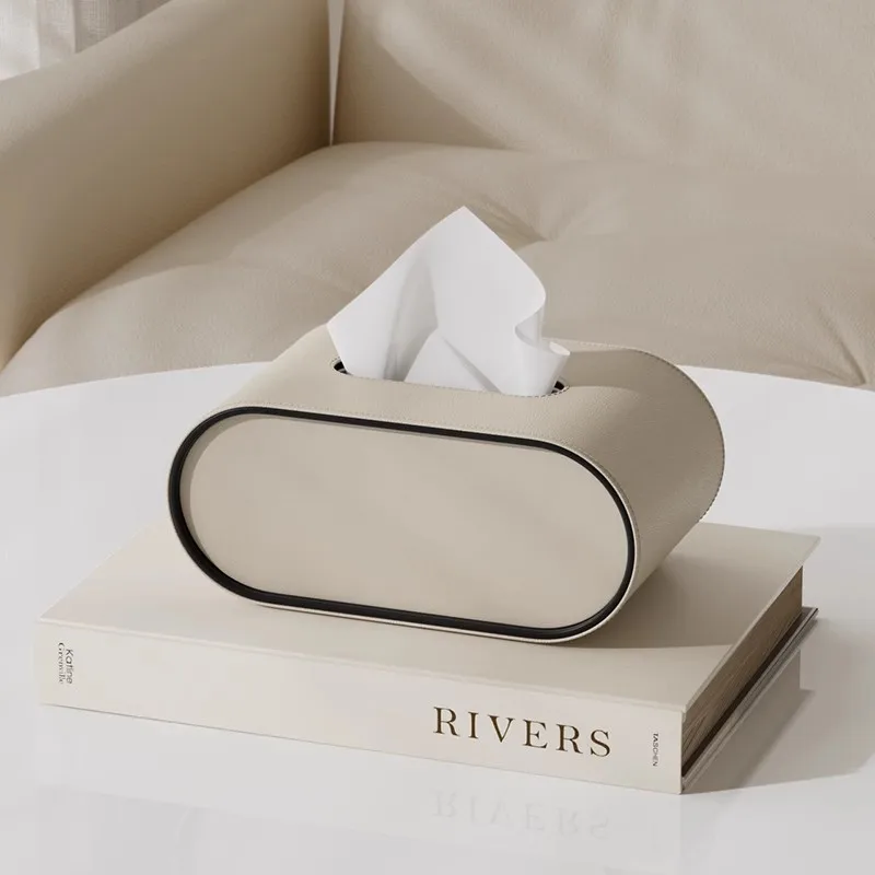 Paper Box Light Luxury High-end Living Room Creative Oval Leather Tissue Box Bedroom Desktop Napkin Storage Box