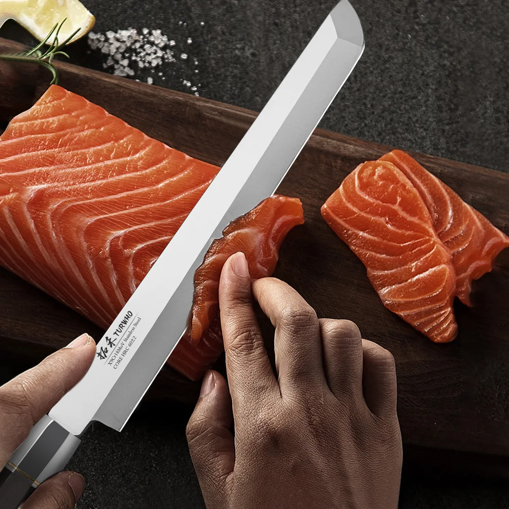 TURWHO 270mm nóż do filetowania X9Cr18MoV noże kuchenne ze stali wysokowęglowej japoński nóż do Sashimi Sushi łosoś z hebanową rączką — zdjęcie 4
