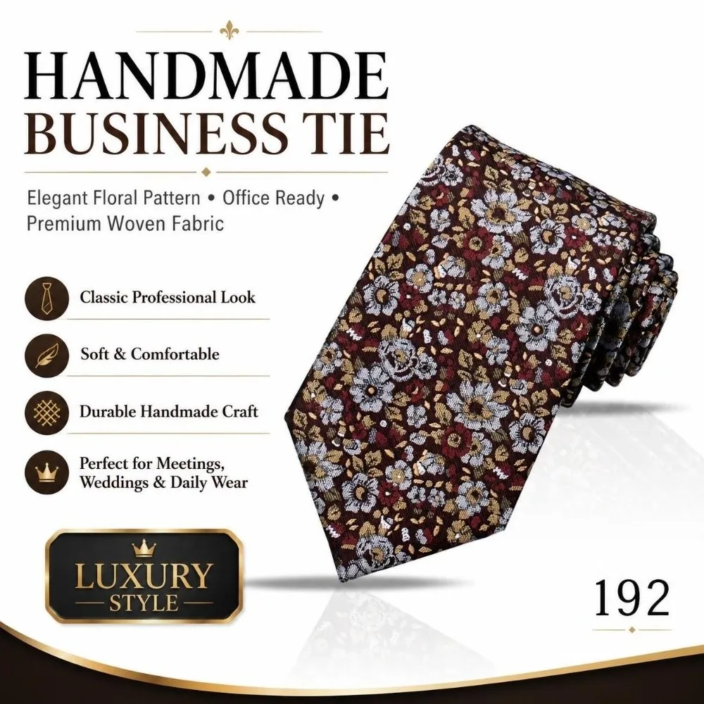 Floral Printed Paisley Tie for Men 7.5cm Wide Jacquard Woven Paisley Print Necktie Luxury Hand Tied Business Formal Necktie