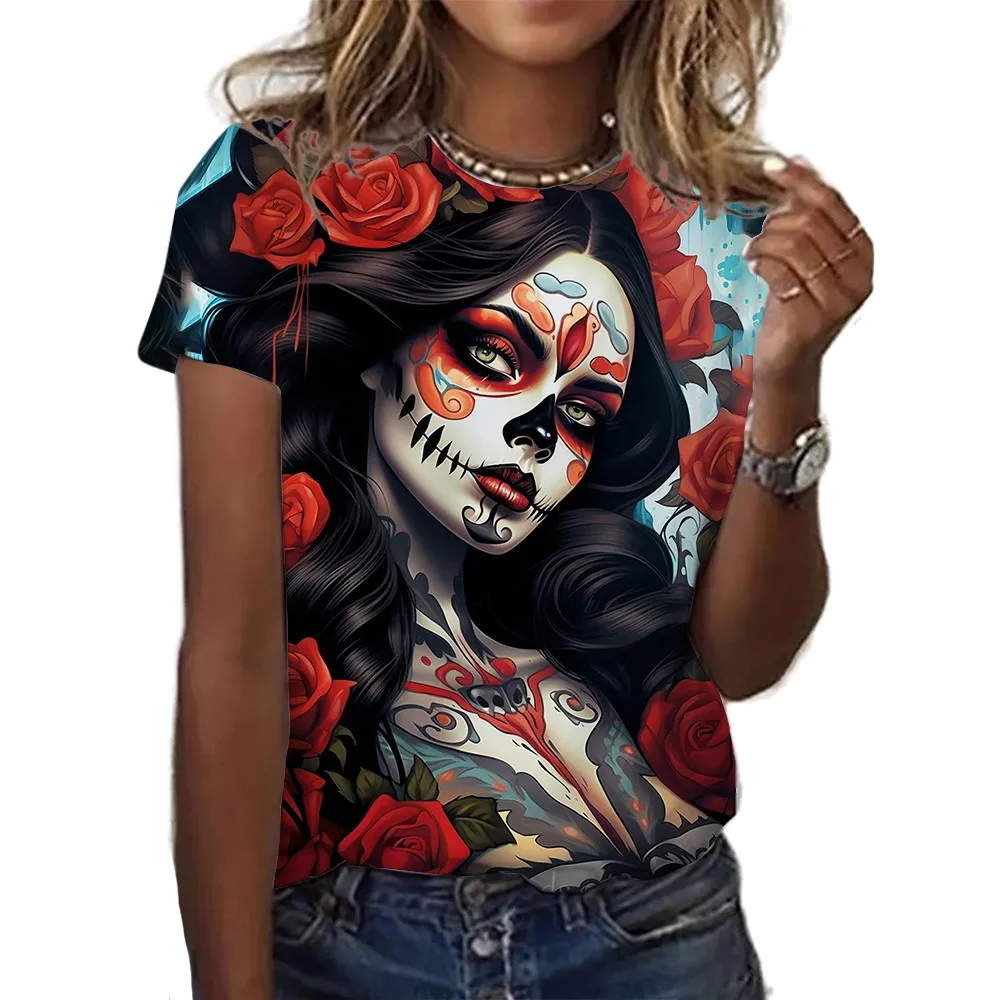 

Women's T-shirt For Girls Summer Short Sleeve Pullover Casual Fashion O Neck Girl Clothes Skull Girl Pattern Harajuku Streetwear