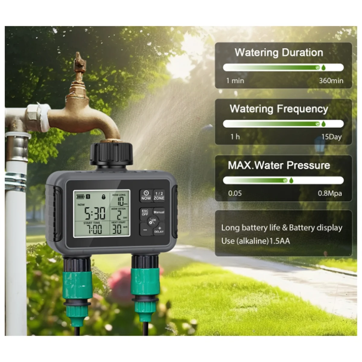 Y31A Smart Wasser Timer Intelligente 2-ausgang Bewässerung Bewässerung System Sprinkler Timer Garten Programmierer LCD Display