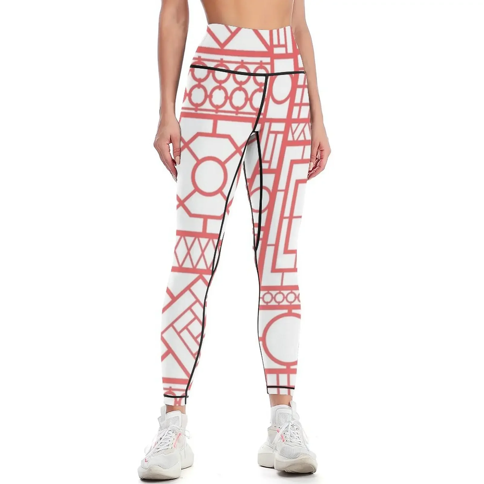 

Bamboo Trellis in Coral on White Leggings Women's sports for physical flared Sweatpants Womens Leggings